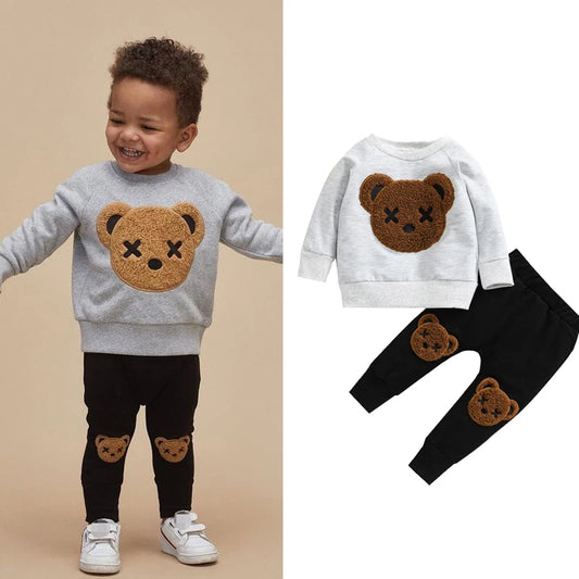 Citgeett Autumn Kids Boys Girls Tracksuit Clothes Set Cartoon Bear Printed Long Sleeve Pullover Sweatshirt Top and Pants