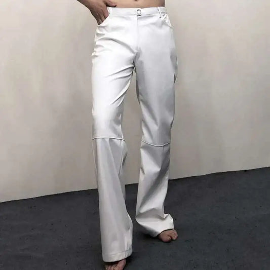 Classic Men's Straight Tube Loose Fitting Casual Leather Pants High Quality Nightclub Costumes PU Pants Slim Fit