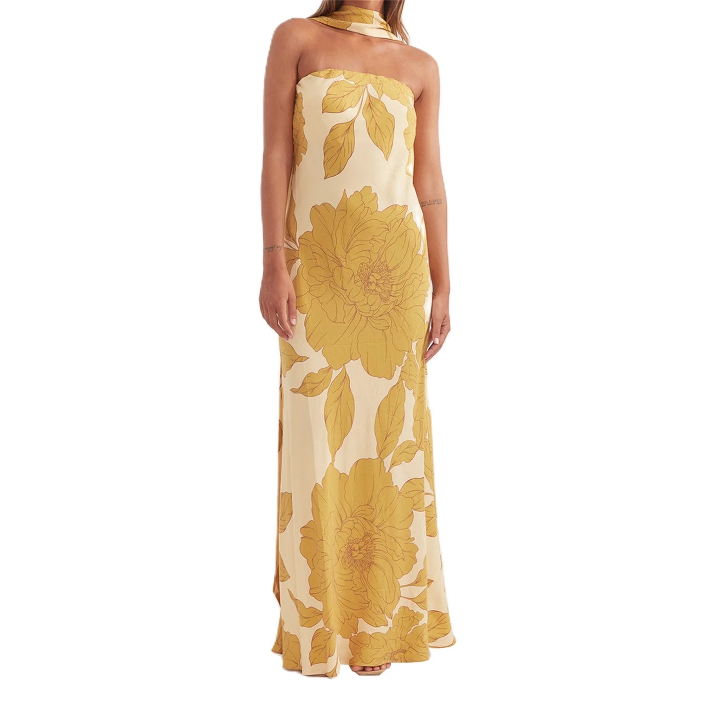 Elegant Off-Shoulder Maxi Dress with Ruffle Detail for Women