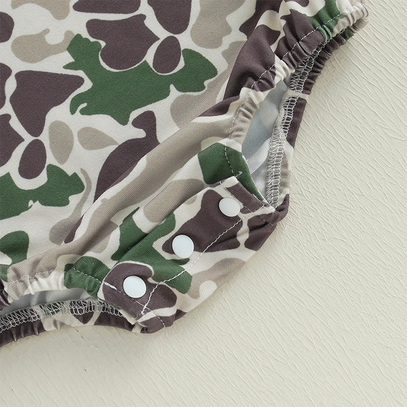 Toddler Boy Lightweight Cotton Short Sleeve Round Neck Camo Romper