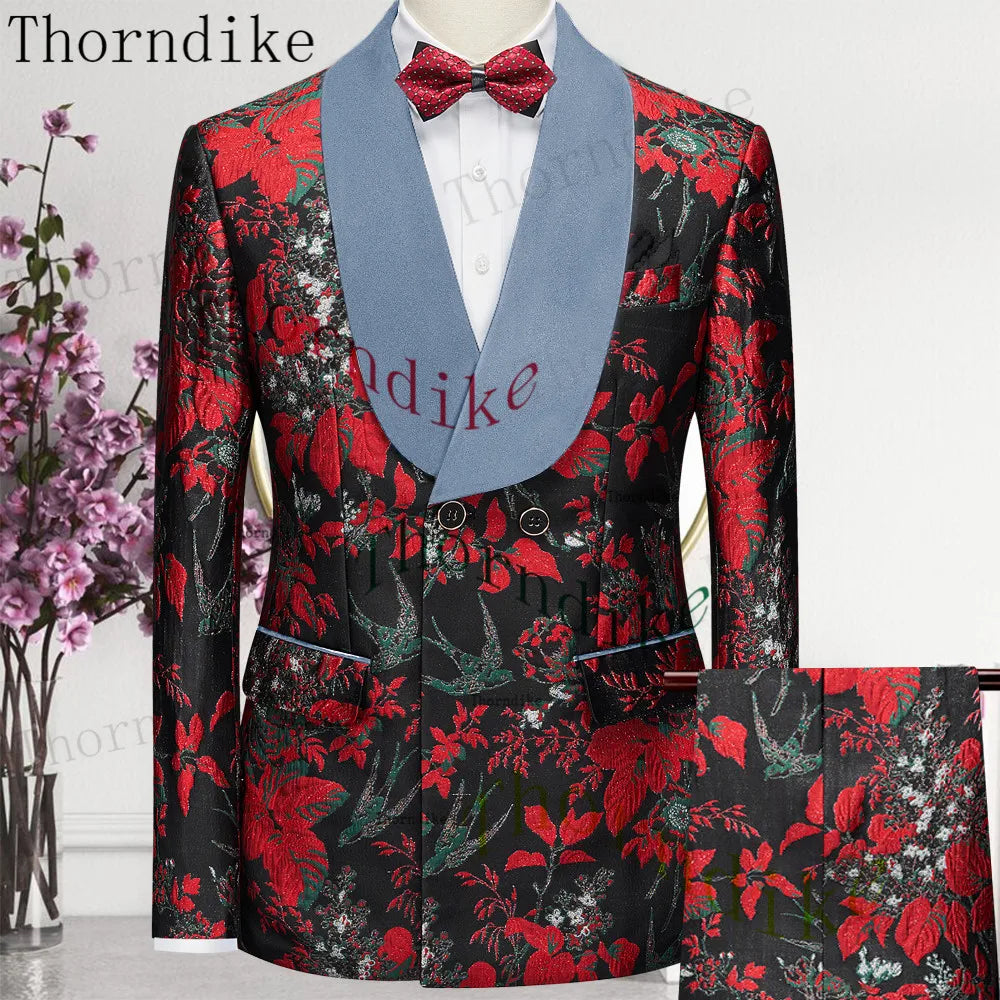 Thorndike 2023 New Design Burgundy Suits for Men 2 Piece Blazer Set Casual Double Breasted Travel Wear Jacket and Pant