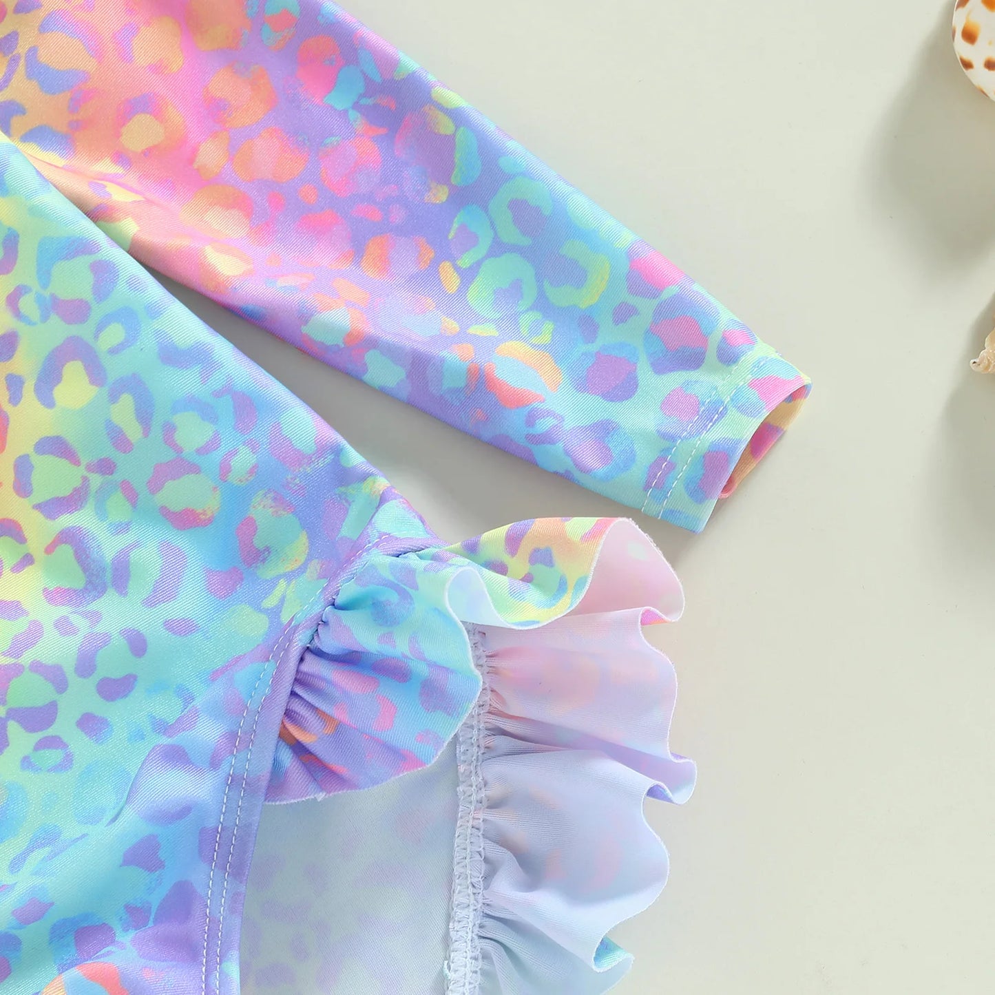 Citgeett Summer Toddler Girls Swimsuit Ruffle Long Sleeve Zipper Jumpsuit Beachwear Bodysuit