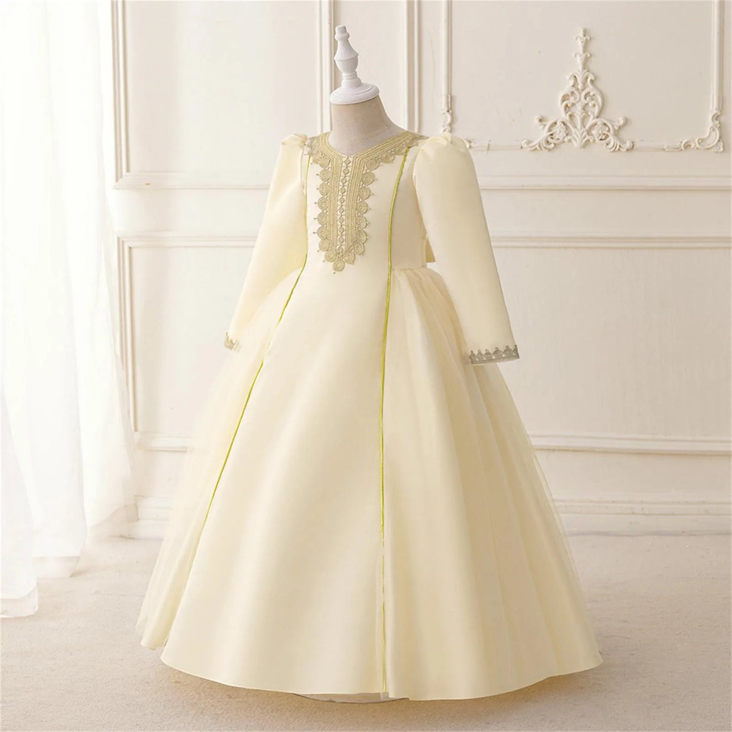 2024 New Girls Embroidered V Neck Ankle Length Temperament Dress