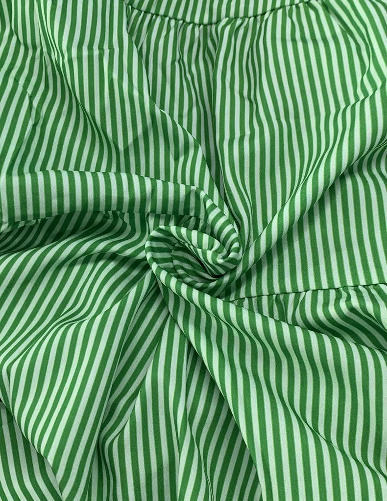 Women's New Fashion Stripe Printed Short Sleeve Loose Waist Strap Long Collar Ankle Single Breasted Dress