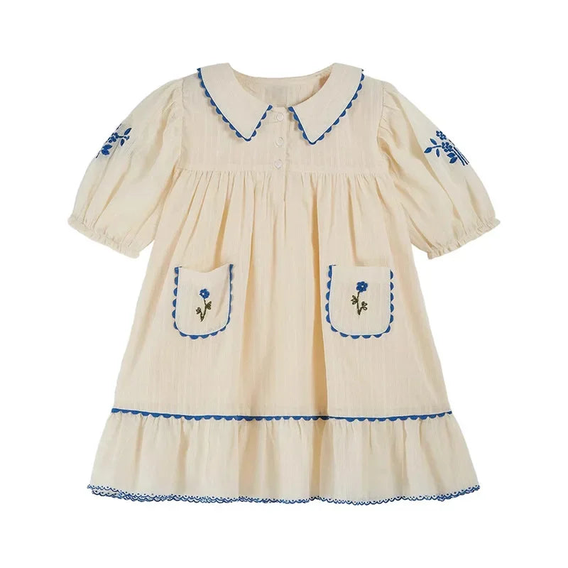 Children's Dress 2025 Summer EM Girls Pastoral Style Dress