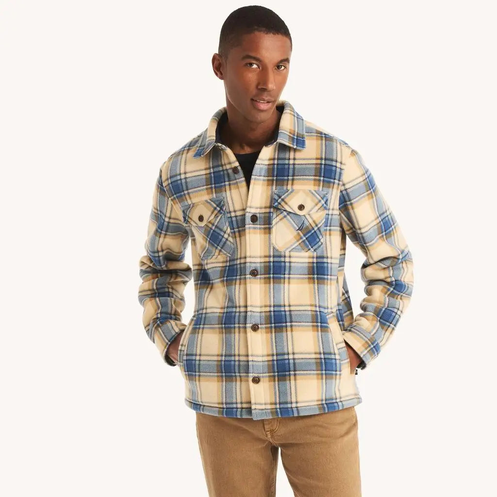 Nautica Mens Big and Tall Plaid Faux Shearling Casual Shirt