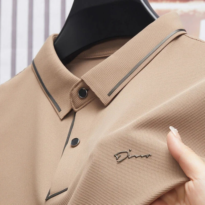 Men's Premium Luxury Polo Shirt Seamless Cool Fabric Business Casual Golf Slim Fit Blouse Collar T-shirt