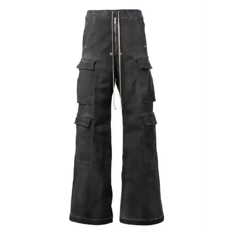 PFNW High Street Drawstring Zipper Sliced Wide Leg Cargo Pants Men Casual Loose Straight Trousers Denim 28W5963
