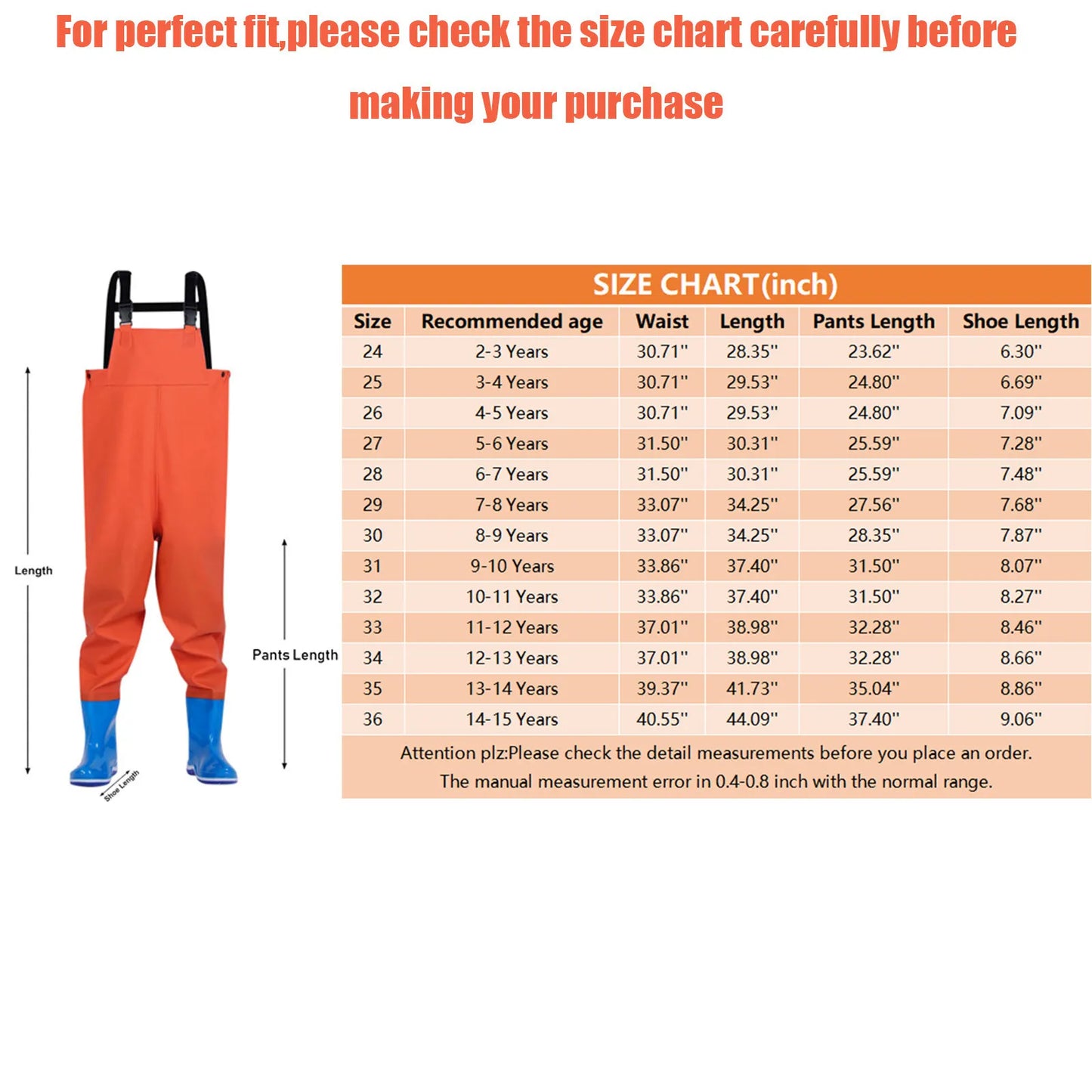 Kids Chest Waders Youth Fishing Waders Waterproof Hunting Waders for Toddlers and Children with Rain Boots Jumpsuit Trousers