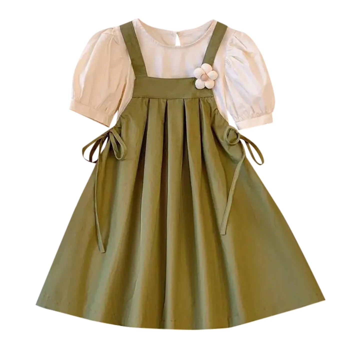 Girl Summer Dress Outfit Short Sleeve Top and Suspender Skirt Set Kids 2Pcs Children's Printed Shirt and Shorts Suit