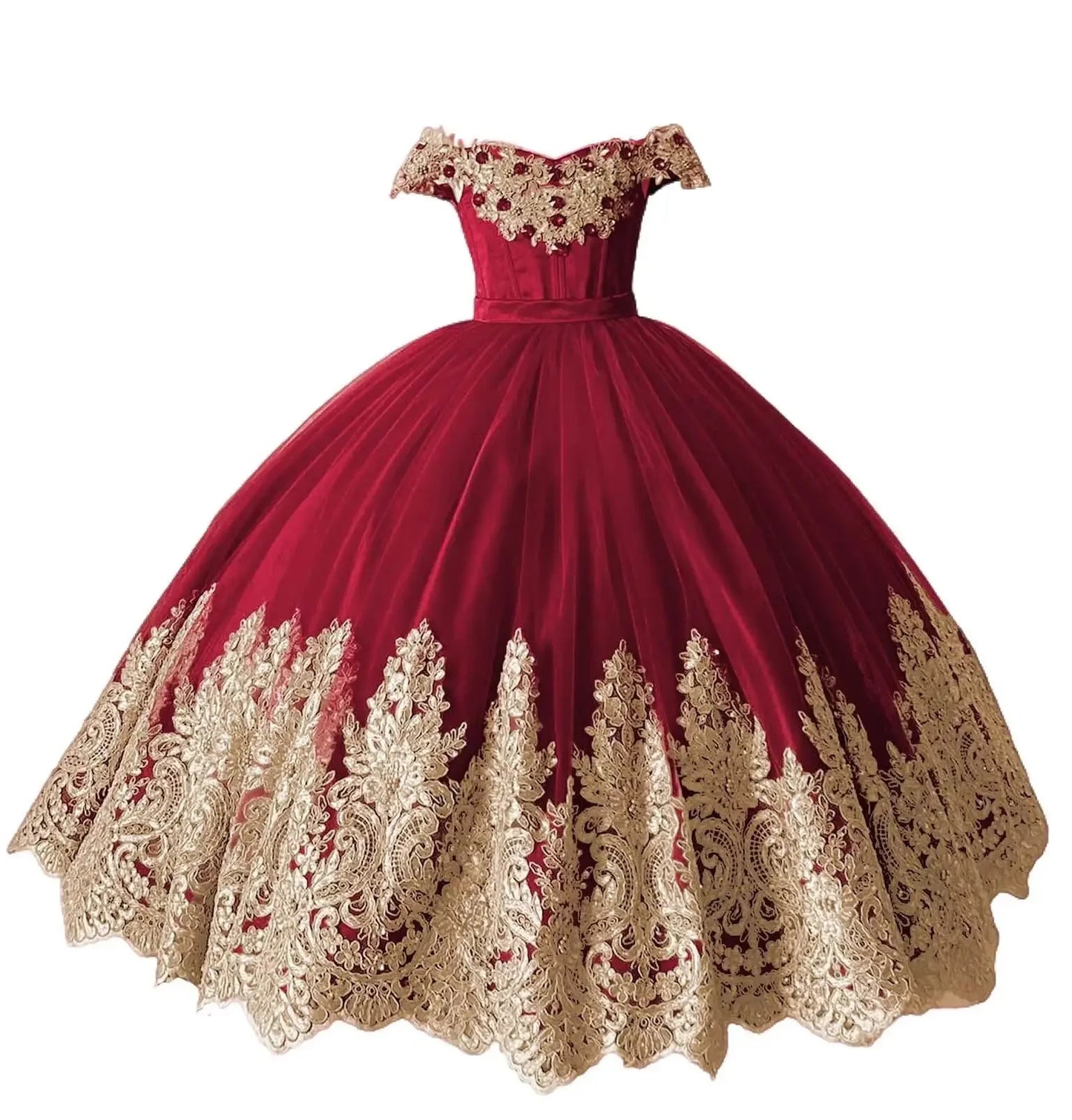 Customized Red Flower Girl Dress with Gold Appliques and Crystal for Weddings and Formal Events
