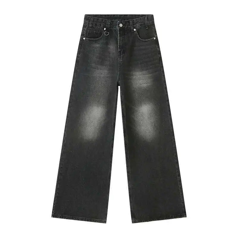 IEFB Wide Leg Jeans Casual Male Denim Pants 2025 Spring Fashion Loose Fit Trousers with Pockets and Zipper Closure