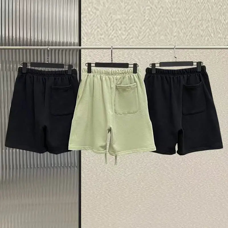 Trendy Brand Men's Cotton Shorts with Double Row Flocking Letter Logo High Street Loose Fit