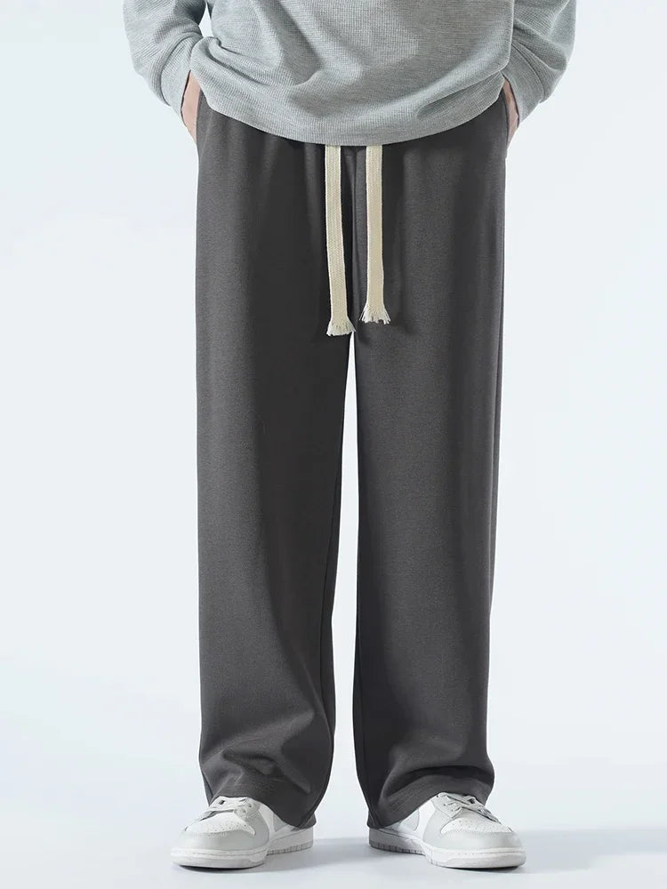 New Men's Casual Wide Leg Straight Pants 65 Percent Cotton Outdoor Sweatpants High Quality Soft Long Baggy Trousers