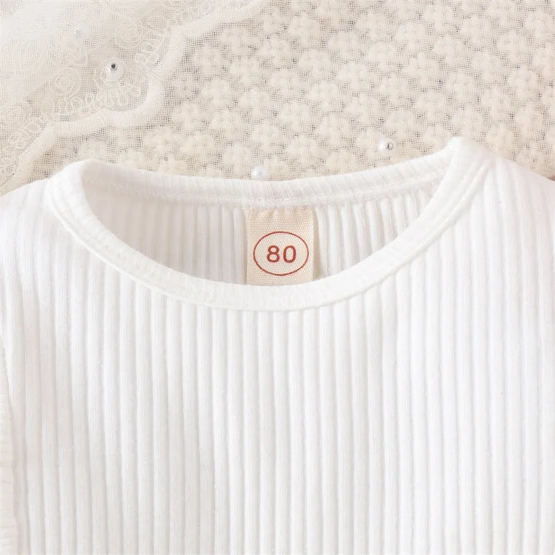 Citgeett Autumn Kids Baby Girls Outfits Long Sleeve Ruffle Ribbed Tops Solid Color Button Skirt Spring Clothes Set