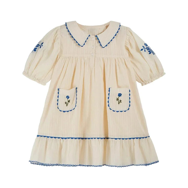 Children's Dress 2025 Summer EM Girls Pastoral Style Dress