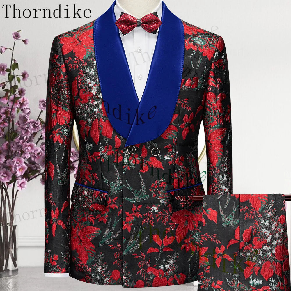Thorndike 2023 New Design Burgundy Suits for Men 2 Piece Blazer Set Casual Double Breasted Travel Wear Jacket and Pant