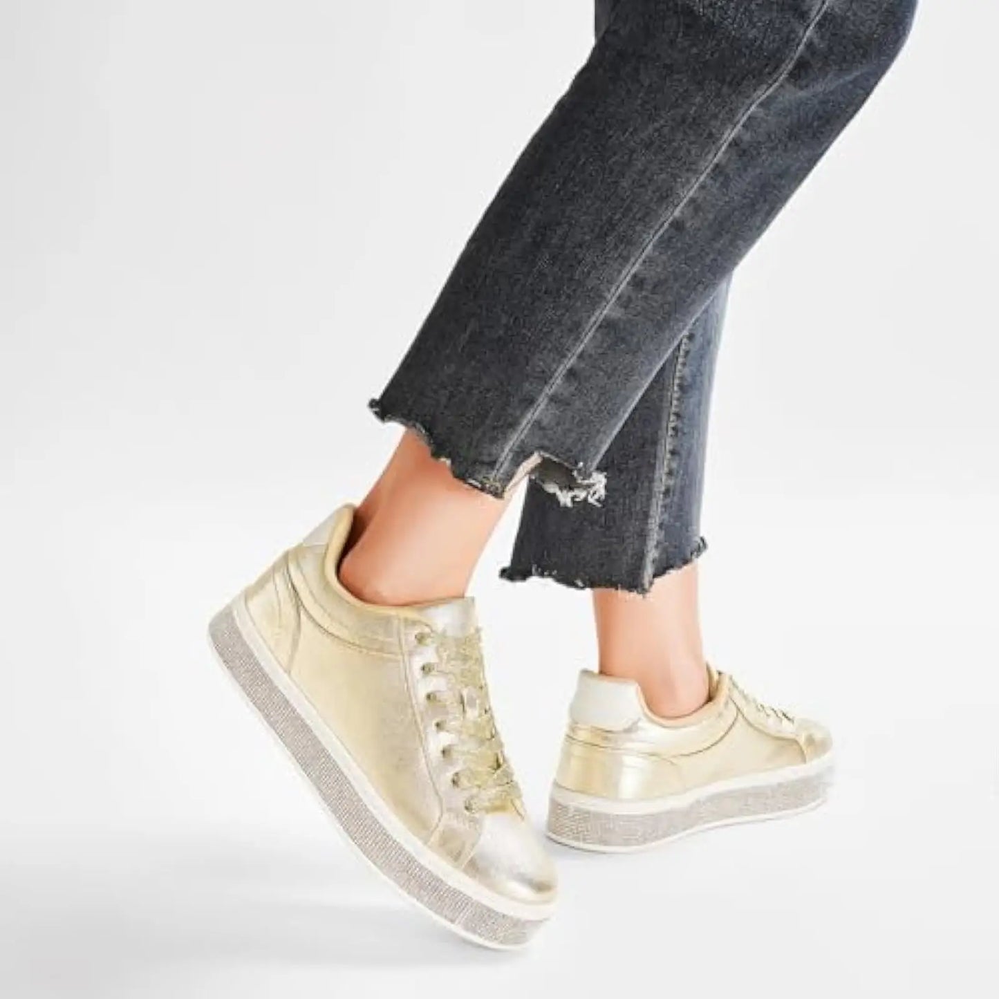 Comfortable Women's Sparkly Glitter Rhinestone Platform Tennis Shoes