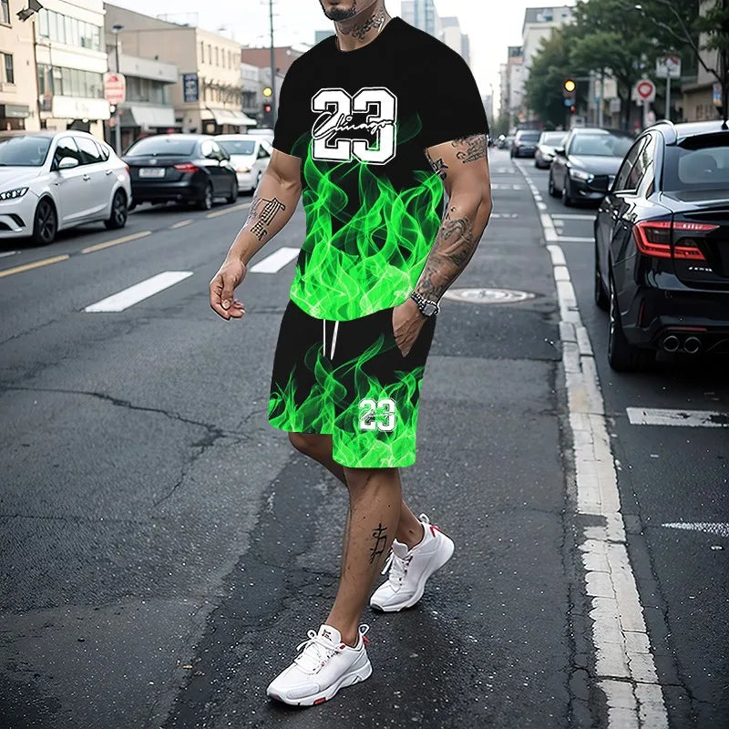 Men's Summer Fashion 3D Printed T-Shirt and Shorts Set Casual Two-Piece Outfit