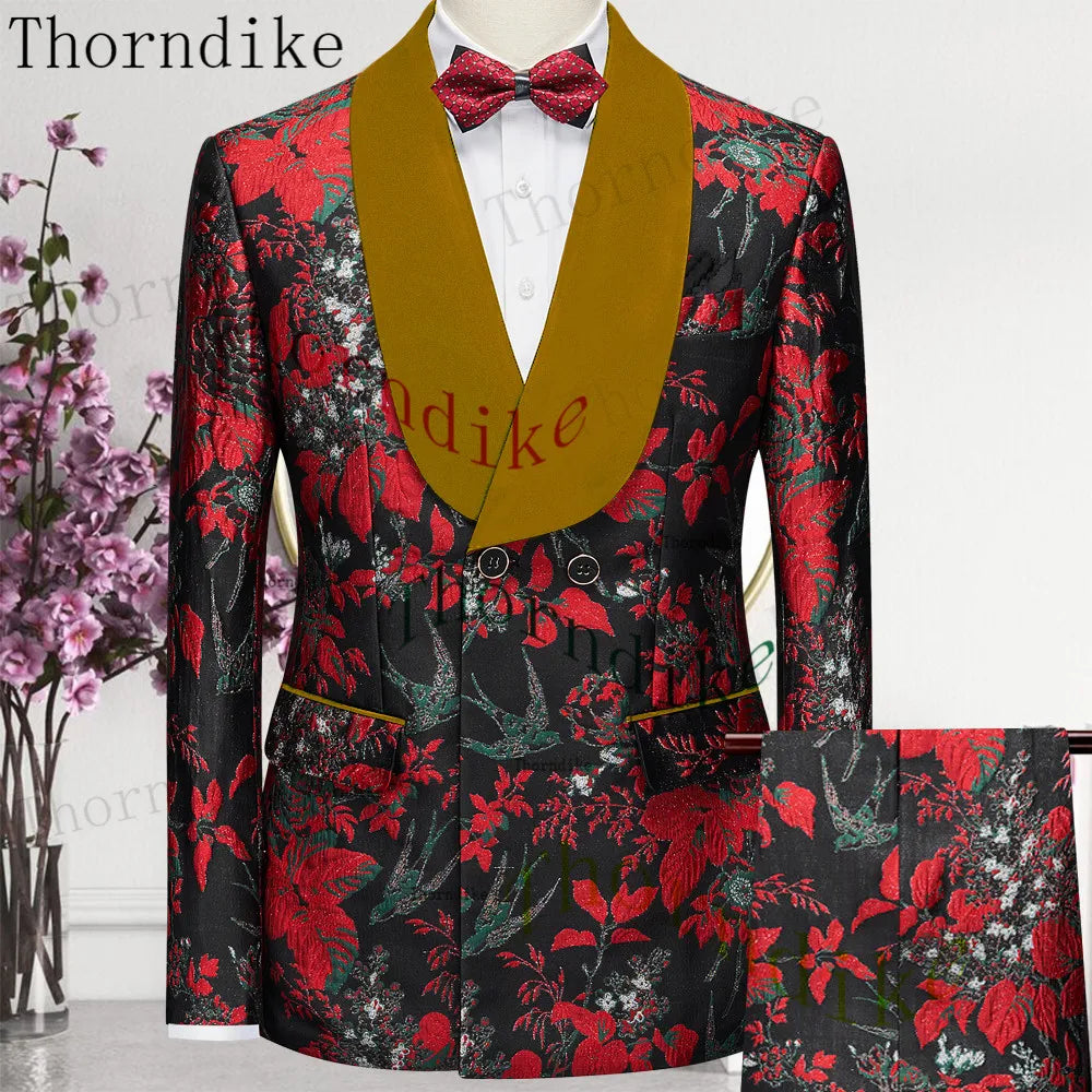 Thorndike 2023 New Design Burgundy Suits for Men 2 Piece Blazer Set Casual Double Breasted Travel Wear Jacket and Pant