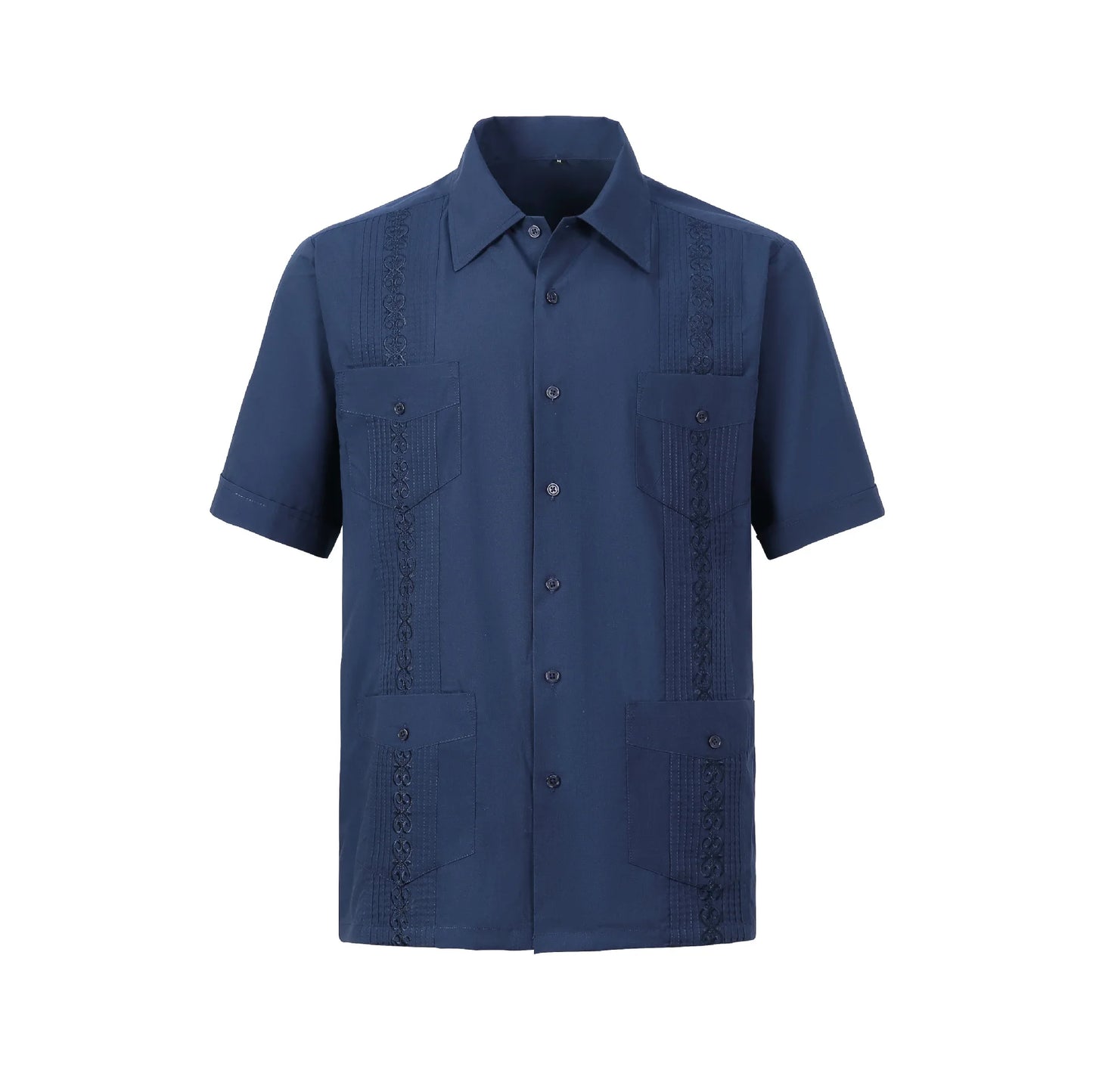 2025 Men's Cuban Guayabera Shirts Solid Long Sleeve Button Up Embroidery Dress Shirts Traditional Casual Four Pockets Tops