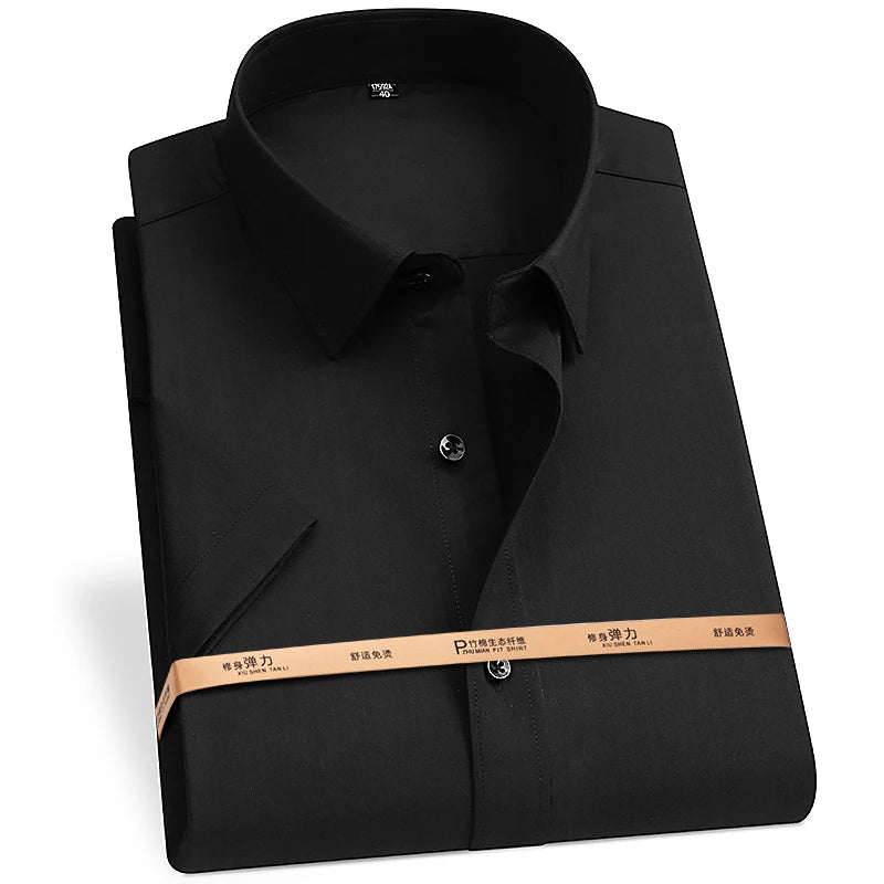 High Quality Bamboo Fiber Men's Short Sleeved Shirt Summer Cool Breathable Fit No Ironing Business Social Top S-6XL 7XL 8XL