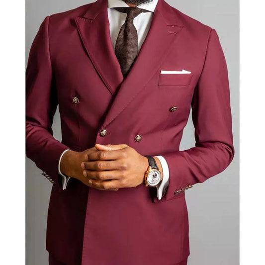Luxury Men Suits Elegant Wedding Groomsmen Outfits Double Breasted Peak Lapel Slim Fit High Quality 2 Piece Jacket Pants Set