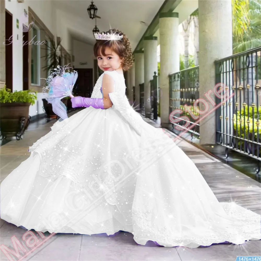 New Flower Girl Dress Lavender Appliqué Fluffy Bow Kids Birthday Pageant Party Dress