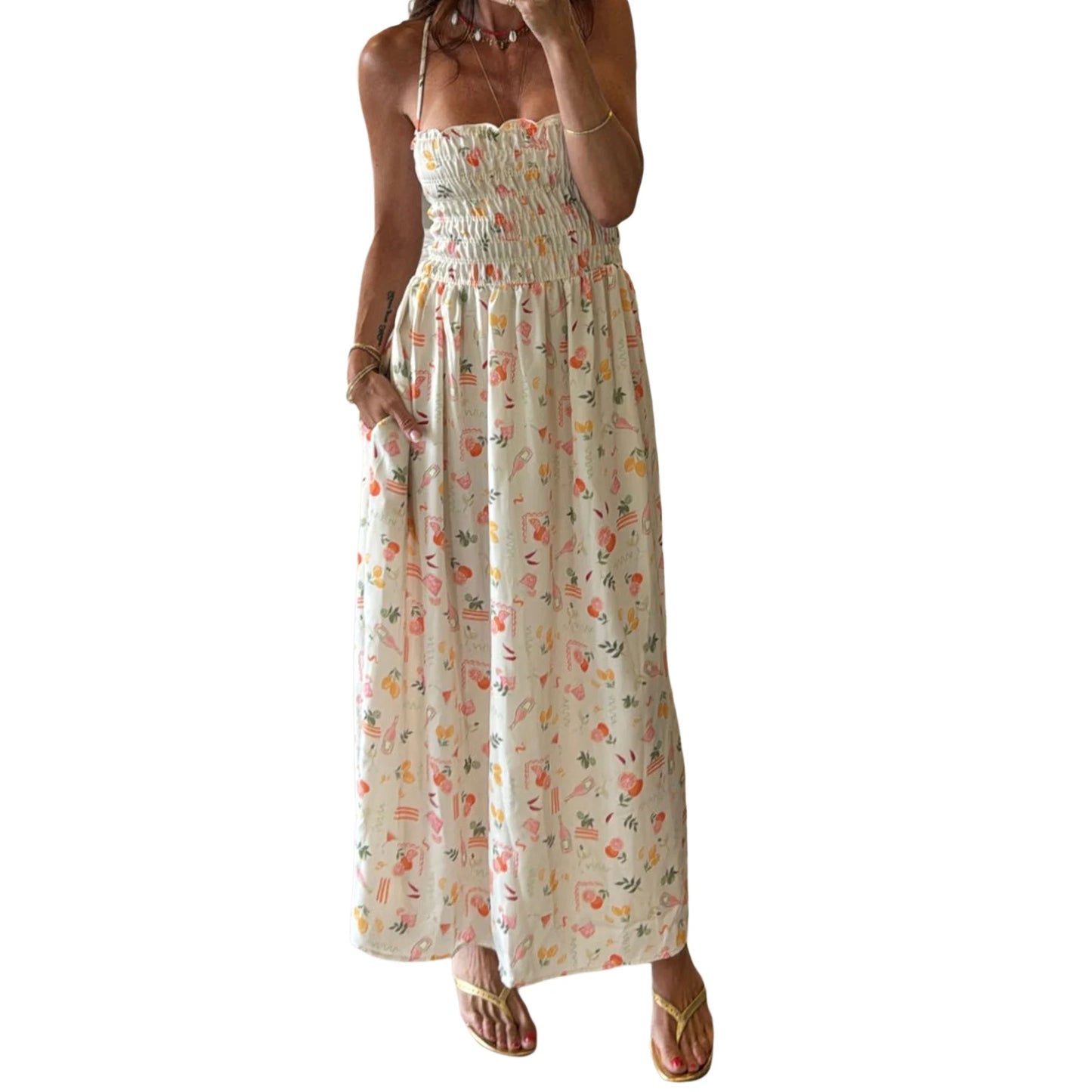 Elegant Maxi Dress with Boho Floral Print Adjustable Spaghetti Straps and Flowy Silhouette for Summer Beach Wedding