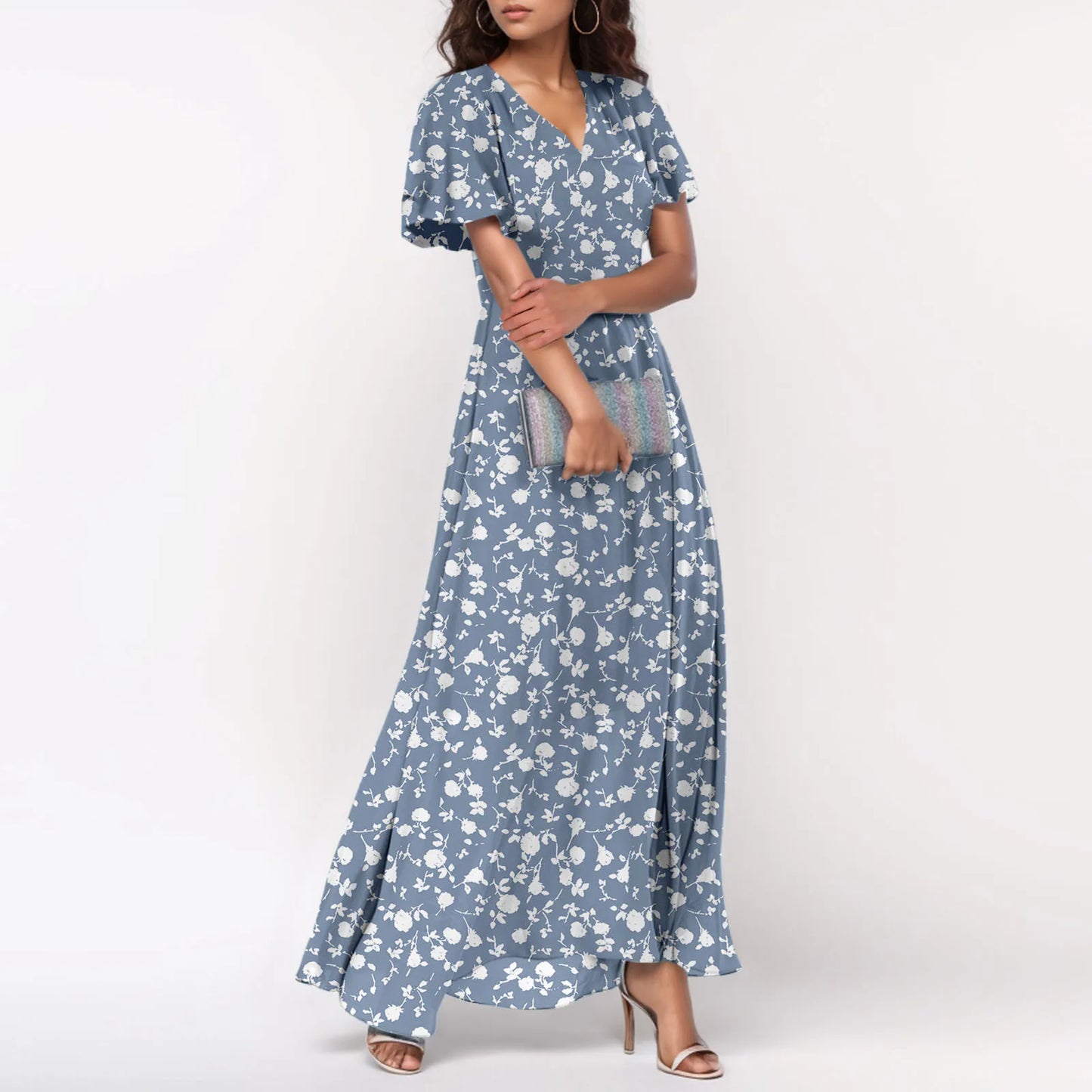 2025 Summer Dresses For Women Casual Short Sleeve Maxi Dresses Cute Floral Maxi Dress Evening Party Wedding Guest Dresses