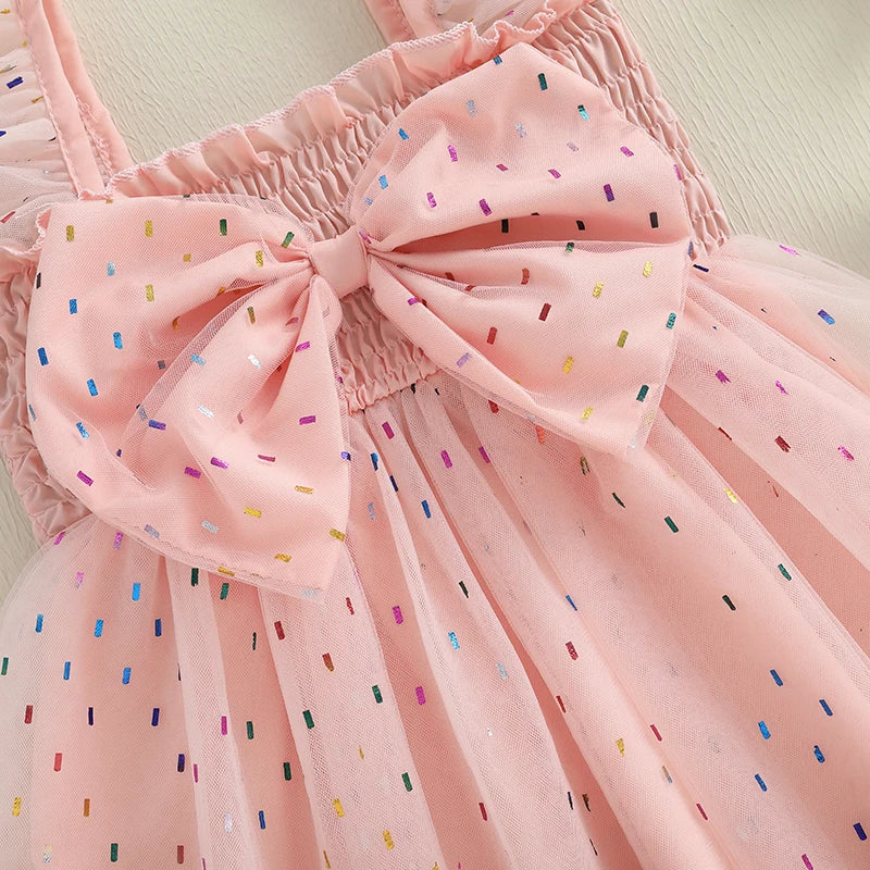 Pudcoco Toddler Girls Summer Tulle Dress Flying Sleeve Big Bow A-Line Dress for Ages 6 Months to 4 Years