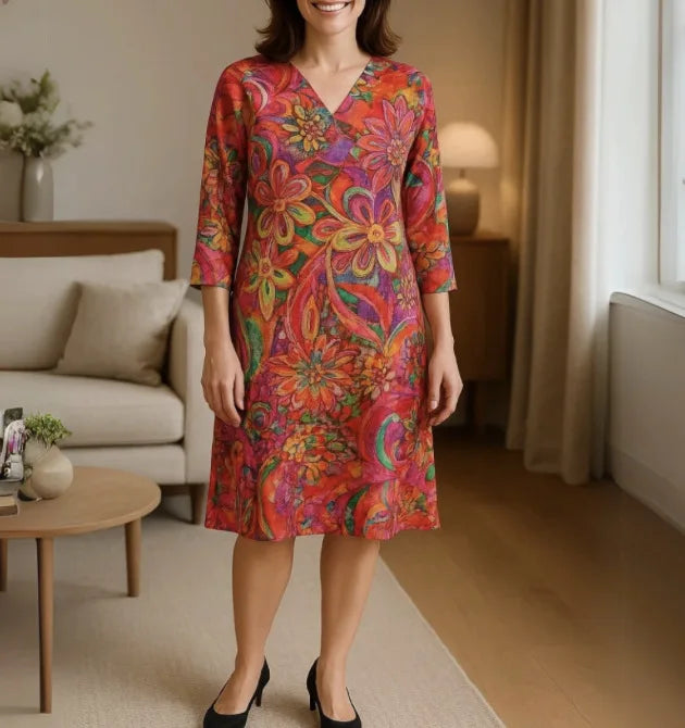 Women's Shirt Dress Summer Fashion Comfortable Casual V-neck Floral 3D Printed Sleeve Length Dress