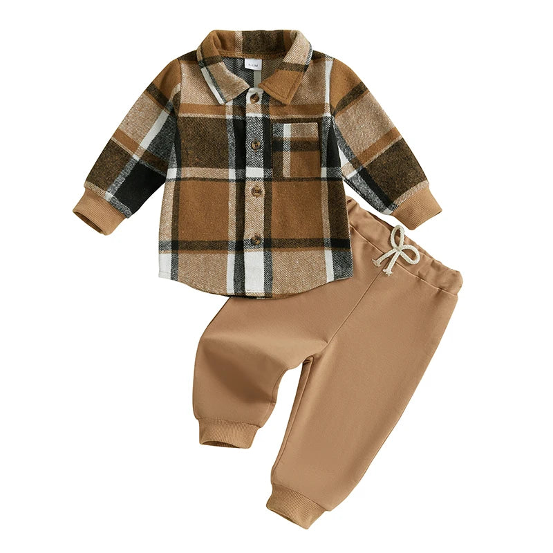 Kids Baby Boy Autumn Clothes Outfits Plaid Print Set 2 Piece