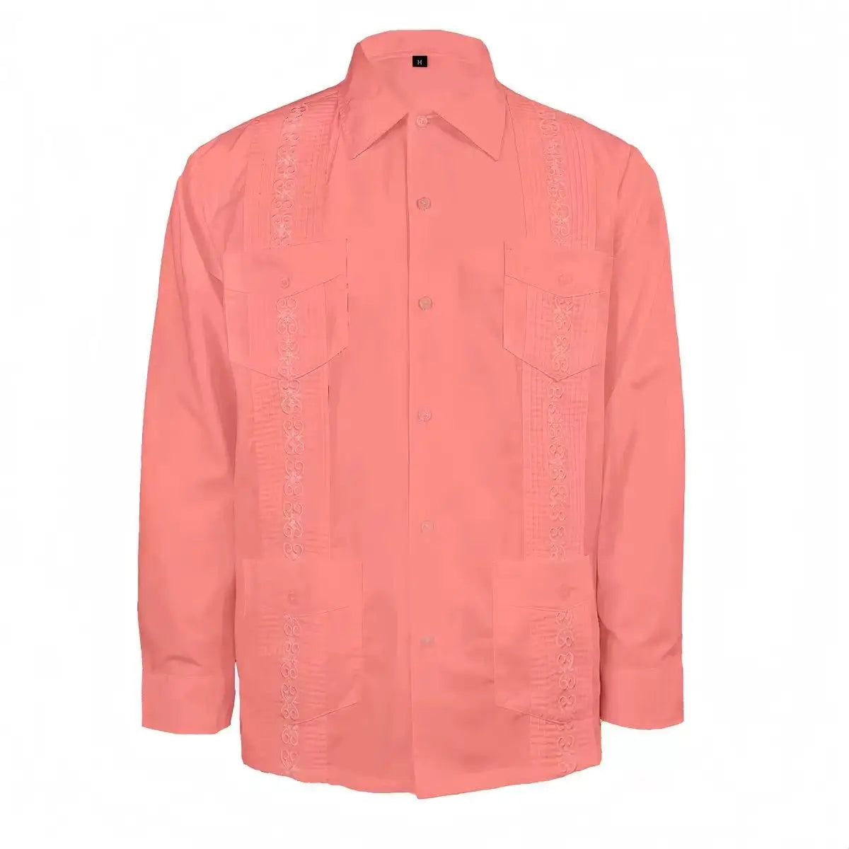 2025 Men's Cuban Guayabera Shirts Solid Long Sleeve Button Up Embroidery Dress Shirts Traditional Casual Four Pockets Tops