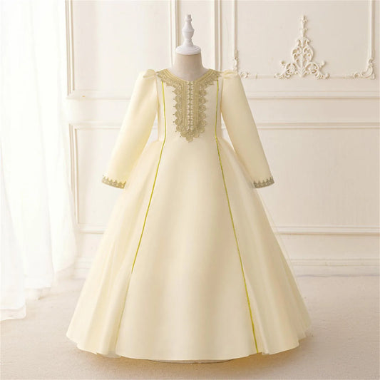 2024 New Girls Embroidered V Neck Ankle Length Temperament Dress