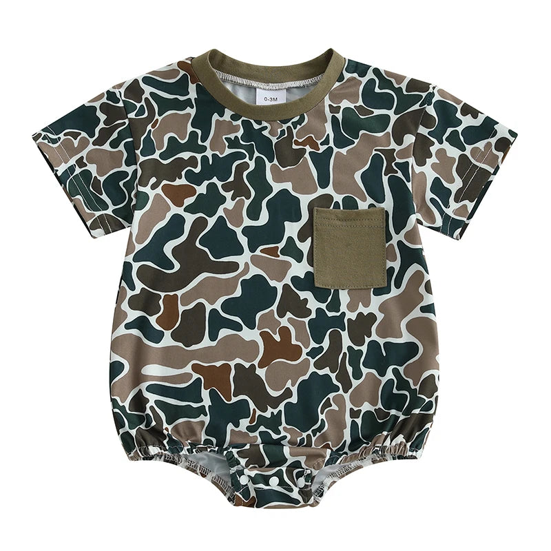 Toddler Boy Lightweight Cotton Short Sleeve Round Neck Camo Romper