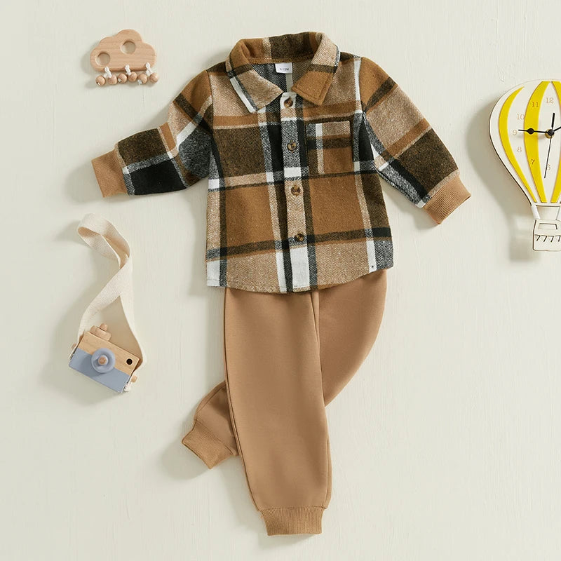 Kids Baby Boy Autumn Clothes Outfits Plaid Print Set 2 Piece