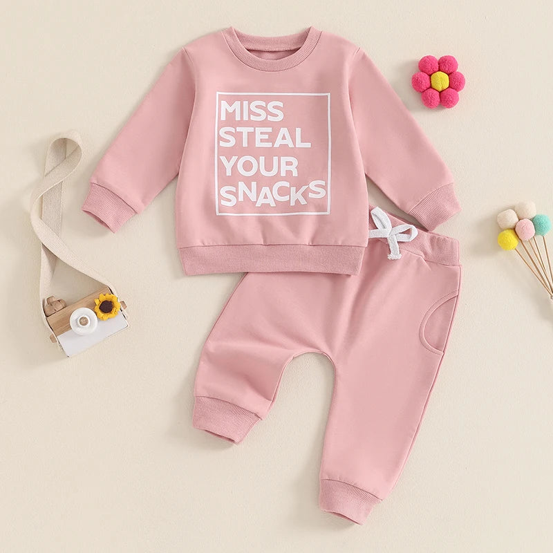 Lioraitiin Toddler Girls Fall Outfit Letter Print Long Sleeve Sweatshirt and Elastic Pants Two Piece Set