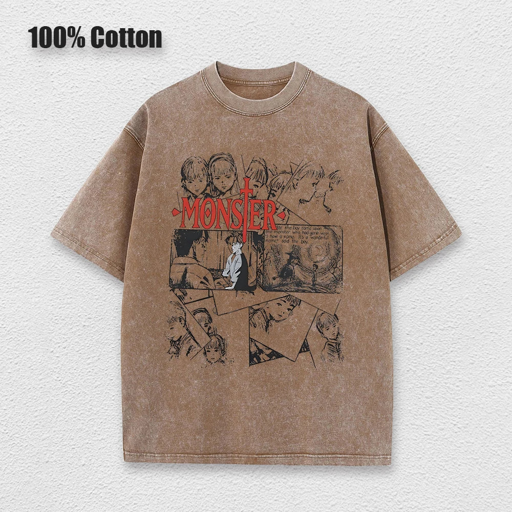 Anime Monster T Shirts Washed Cotton Harajuku Unisex Tees High Quality Retro Tops