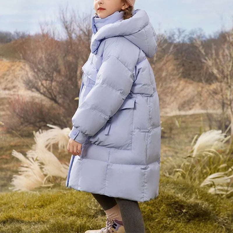 Winter Girl's Thickness White Duck Down Jacket Girls Long Warm Puffer Coat