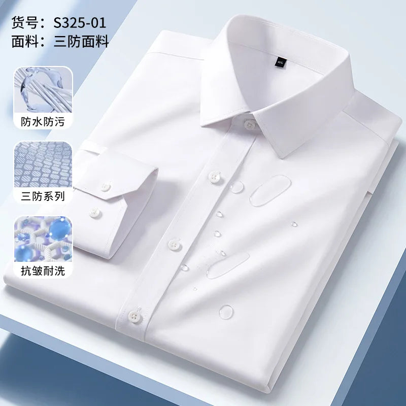 Oil Proof Waterproof Men's Formal Long Sleeve Shirt High Quality Business Leisure Free Ironing Slim Fit Three Prevention
