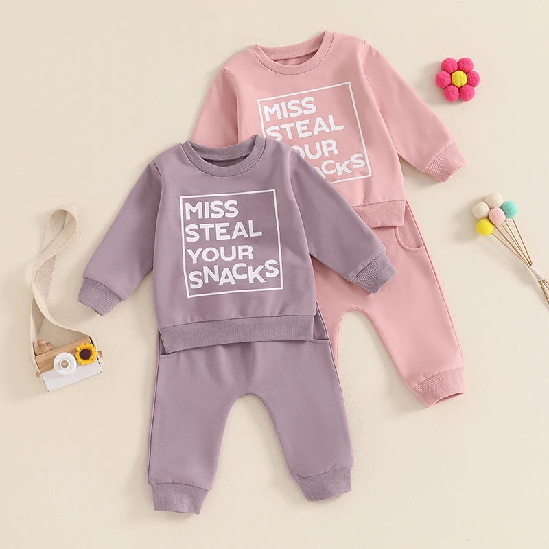 Lioraitiin Toddler Girls Fall Outfit Letter Print Long Sleeve Sweatshirt and Elastic Pants Two Piece Set