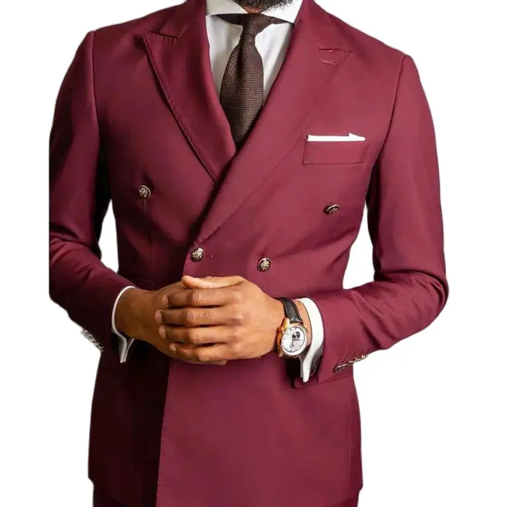 Luxury Men Suits Elegant Wedding Groomsmen Outfits Double Breasted Peak Lapel Slim Fit High Quality 2 Piece Jacket Pants Set
