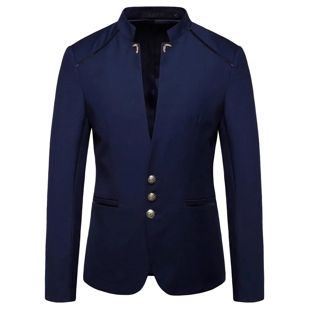 2025 Spring New Fashion Men's Sports Coat Chinese Slim Fit Stand Up Collar Solid Color Suit Jacket