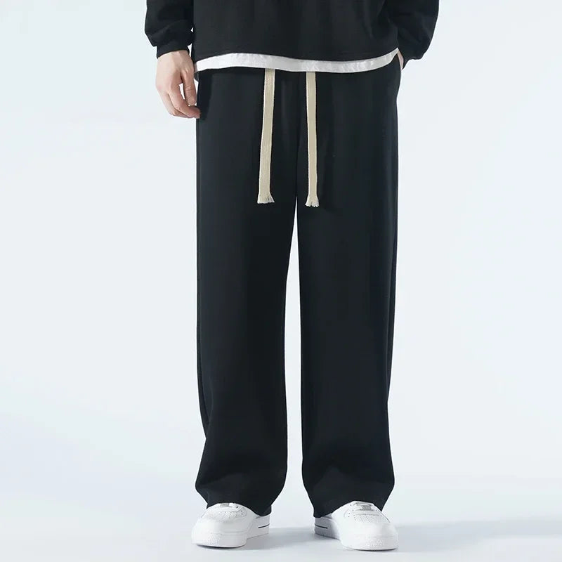 New Men's Casual Wide Leg Straight Pants 65 Percent Cotton Outdoor Sweatpants High Quality Soft Long Baggy Trousers