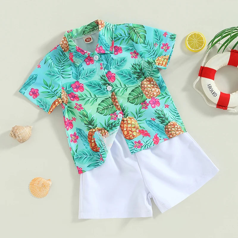 Baby Boy Summer Outfits Hawaiian Print Short Sleeve Shirt Set