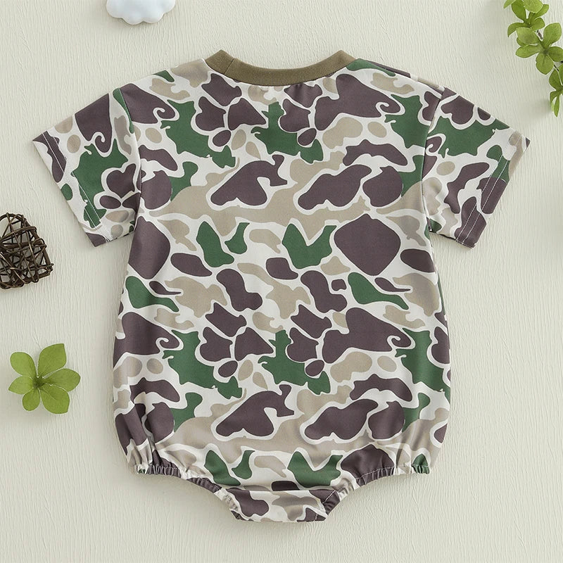 Toddler Boy Lightweight Cotton Short Sleeve Round Neck Camo Romper