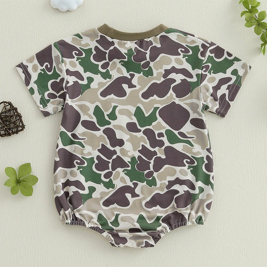 Toddler Boy Lightweight Cotton Short Sleeve Round Neck Camo Romper