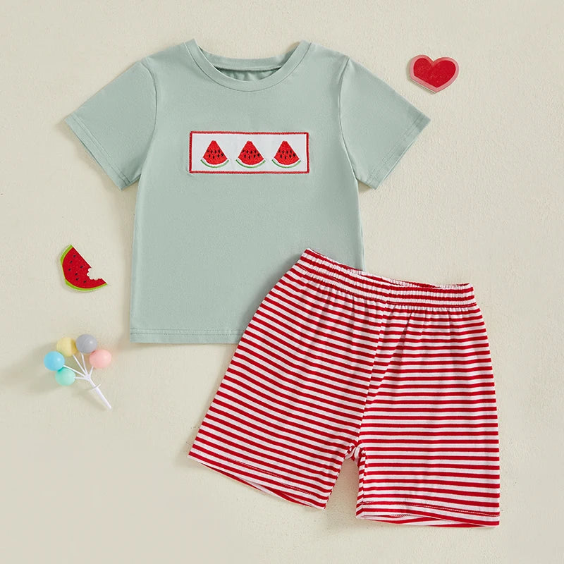 Boys Summer Outfits Pineapple Embroidery 2Pcs Clothes Set