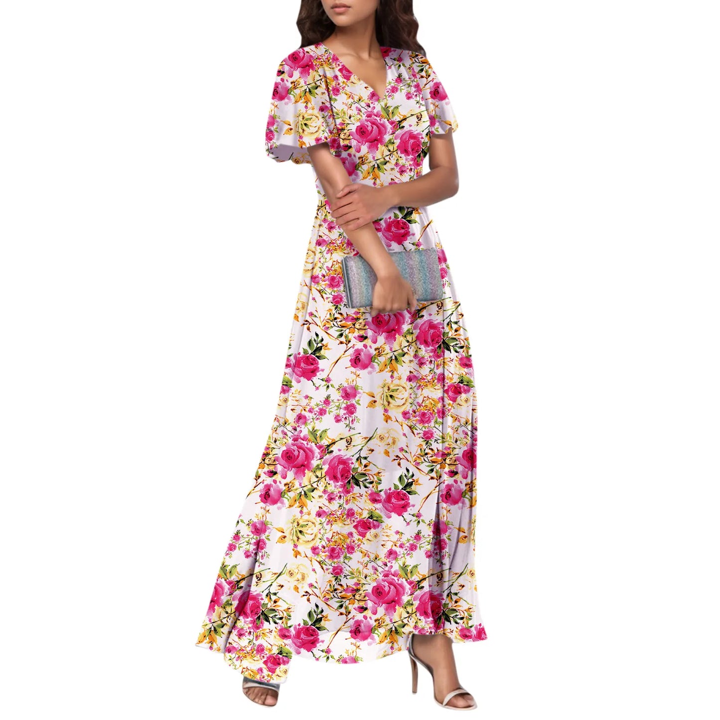 2025 Summer Dresses For Women Casual Short Sleeve Maxi Dresses Cute Floral Maxi Dress Evening Party Wedding Guest Dresses